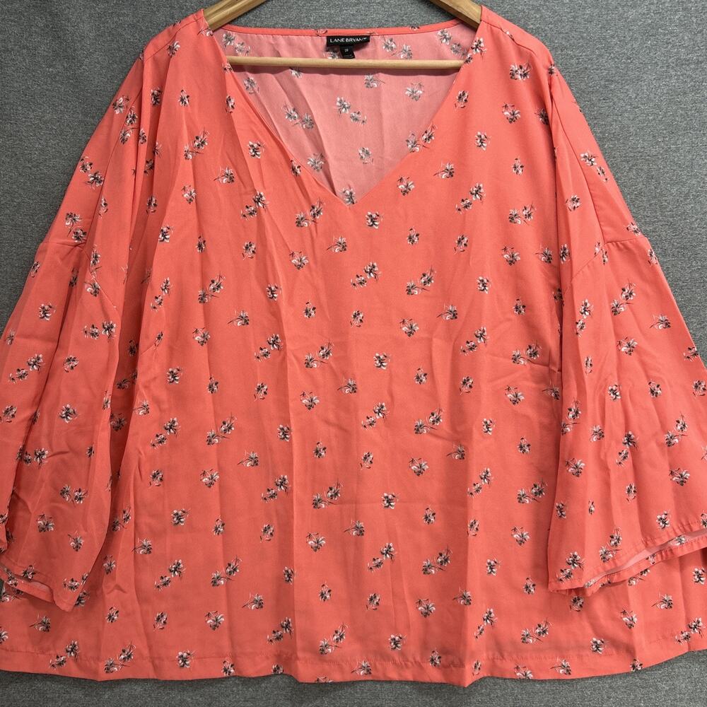 Lane Bryant Blouse Womens Plus 28 Coral Floral Peruvian Lily 3/4 Sleeve Boho Top